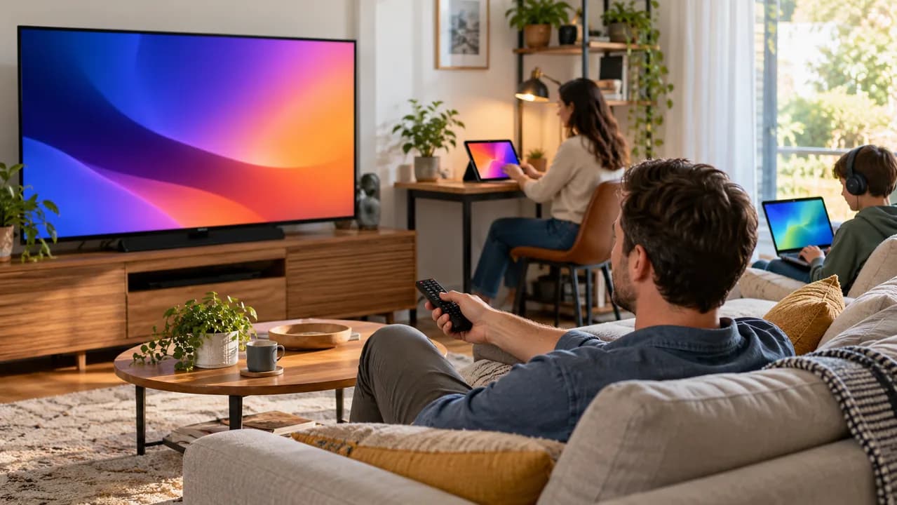 Television and tablet arranged for separate household viewing sessions